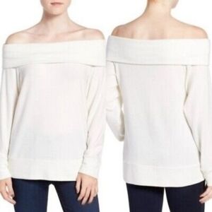 Cupcakes and cashmere white soft off shoulder NWT cowl sweater